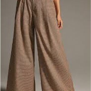 Anthropologie Maeve Gold Fleckd Brown Plaid Wide-Leg Pants 14